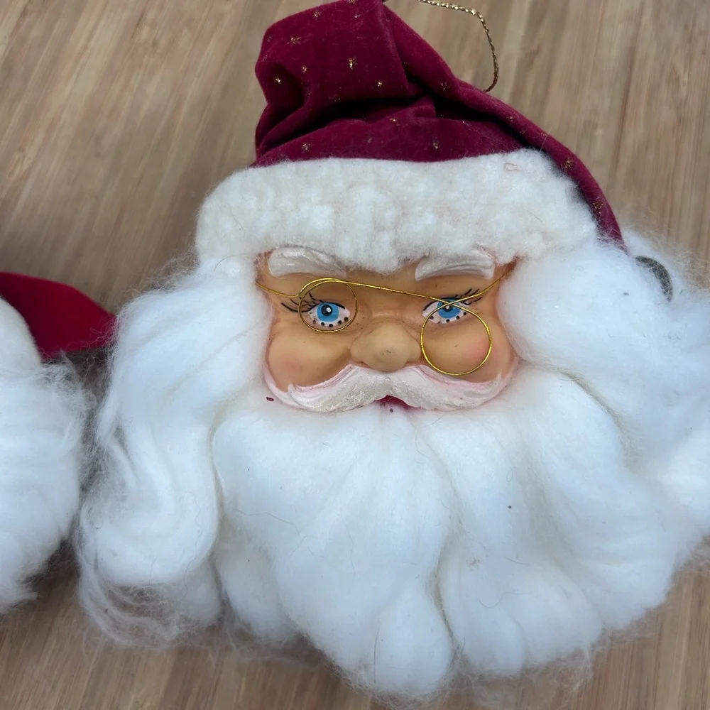 Two Vintage Christmas Santa‎ Face  Heads ornaments Ornaments
